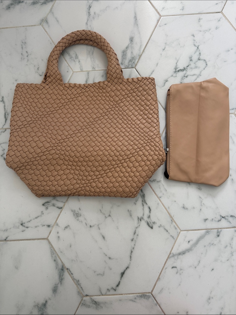 Woven Tote Bag with Pouch - Tan